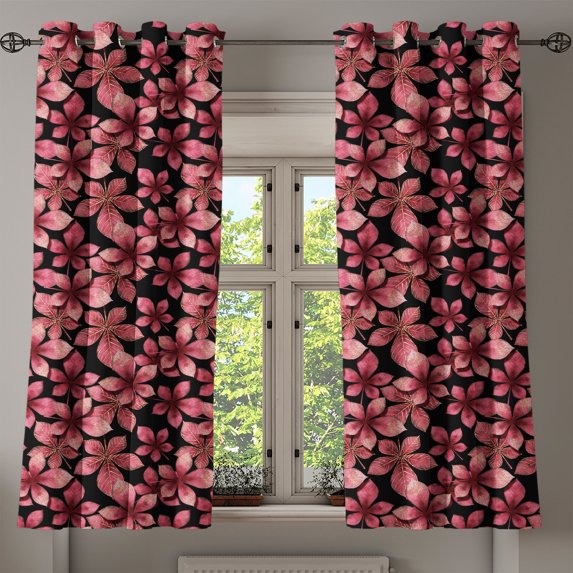 Ambesonne Botanical Grommet Curtain, Pinkish Leaves Flowers, 50"x60", Black and Dried Rose