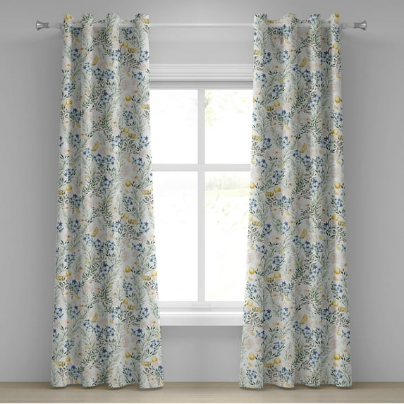 Ambesonne Botanical Grommet Curtain, Print of Lemon and Floral, 50"x120", White Fern Green Mustard