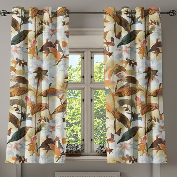 Ambesonne Botanical Grommet Curtain, Summer Vintage Aster Art, 50"x60", Cinnamon and Pale Khaki