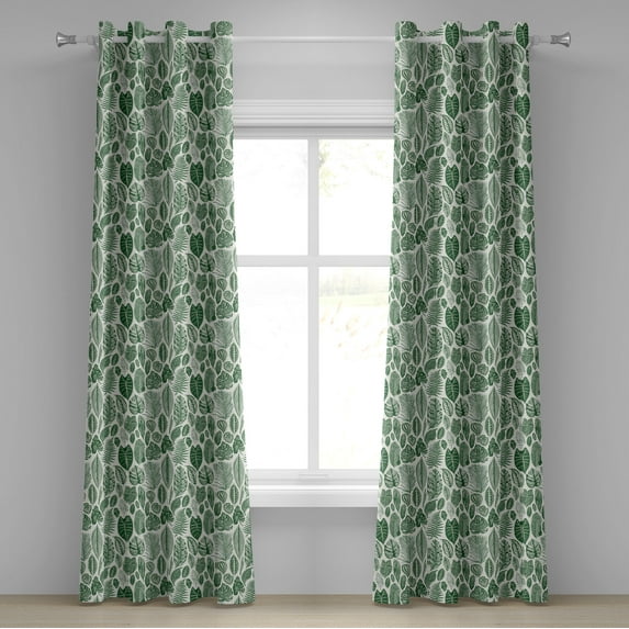 Ambesonne Botanical Grommet Curtain, Vintage Exotic Leaves, 50" x 72", Green and Ivory