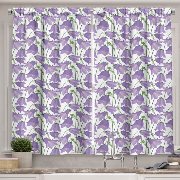 Ambesonne Botanical Kitchen Curtains, Bluebells Garden, 55"x39", Lavender Yellow