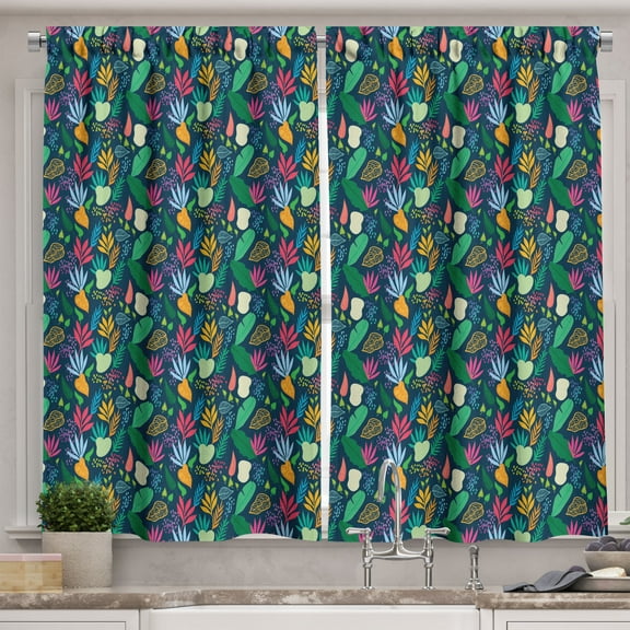 Ambesonne Botanical Kitchen Curtains, Creative Abstract Nature, 55"x30", Multicolor