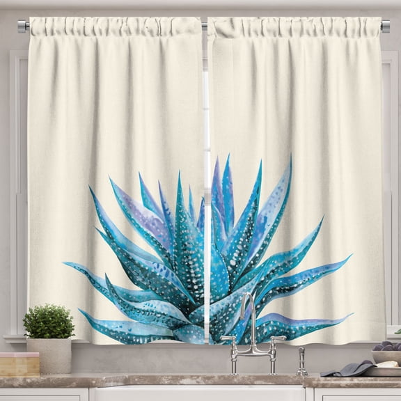Ambesonne Botanical Kitchen Curtains, Exotic Haworthia Motif, 55"x45", Petrol Blue Turquoise