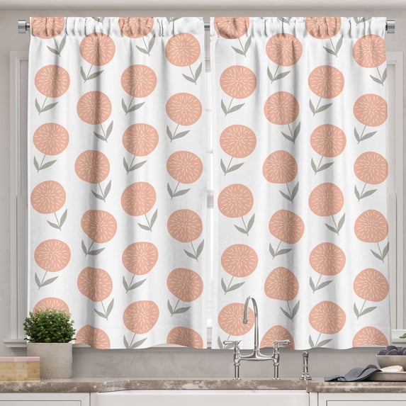 Ambesonne Botanical Kitchen Curtains, Pastel Floral Spring, 55"x39", Peach Sage Green