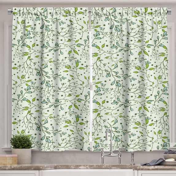 Ambesonne Botanical Kitchen Curtains, Spring Forest Branches, 55"x45", Pale Green Green