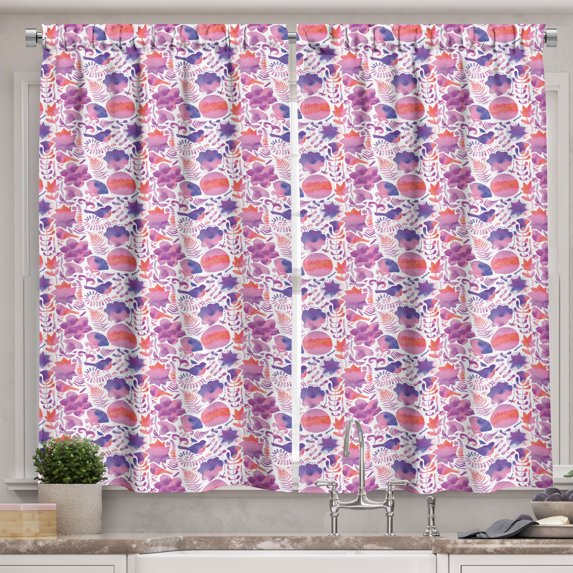 Ambesonne Botanical Kitchen Curtains, Watercolor Birds Tulips, 55"x24", Purple Fuchsia Pink