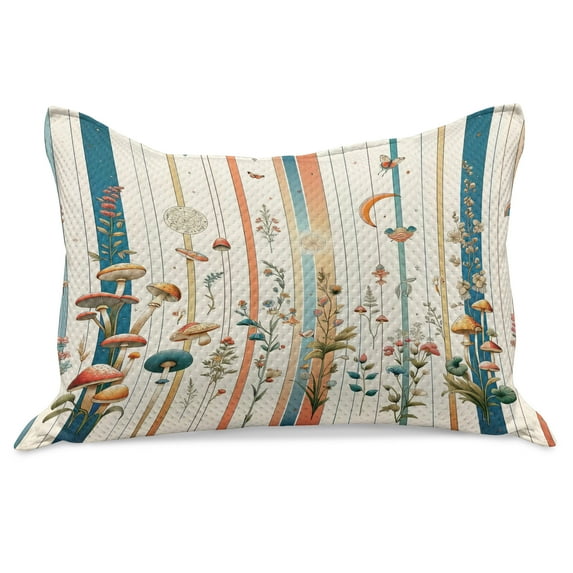 Ambesonne Botanical Knitted Quilt Pillowcover, Woodland Bohemian Stripes, 36"x20", Petrol Blue Salmon White