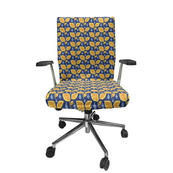 Ambesonne Botanical Office Chair Cover Stretchable High Back, Autumn Season Botanical, Mustard Dark Blue