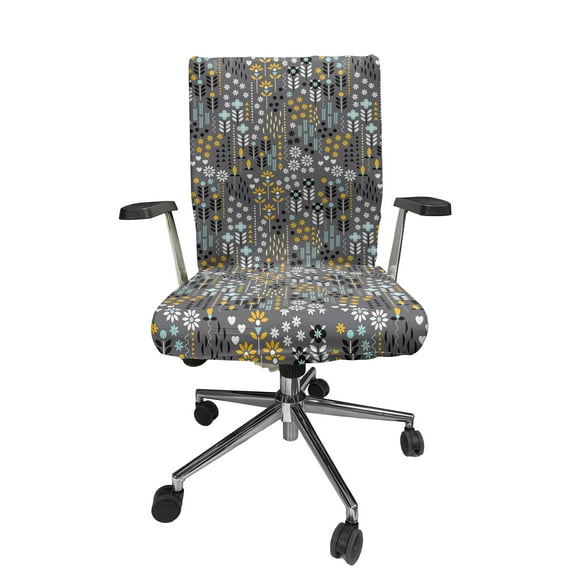 Ambesonne Botanical Office Chair Cover Stretchable High Back, Blossoming Floral Art, Marigold and Grey