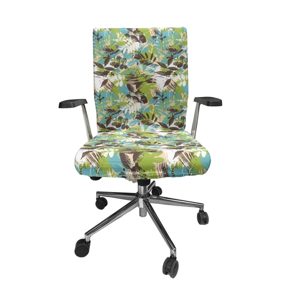 Ambesonne Botanical Office Chair Cover Stretchable High Back, Exotic Floral Leaves Art, Seafoam Apple Green
