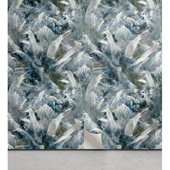 Ambesonne Botanical Peel & Stick Wallpaper for Home, Abstract Garden Petals, 13"x36", Blue Grey Sepia