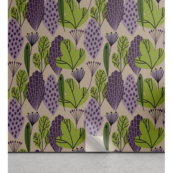 Ambesonne Botanical Peel & Stick Wallpaper for Home, Abstract Leaves Garden, 13"x36", Pale Sepia Multicolor