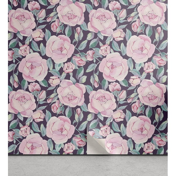 Ambesonne Botanical Peel & Stick Wallpaper for Home, Art English Garden Roses, 13"x72", Quartz and Soft Pink