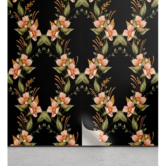 Ambesonne Botanical Peel & Stick Wallpaper for Home, Art Urban Jungle Flowery, 13"x36", Peach Reseda Green Black