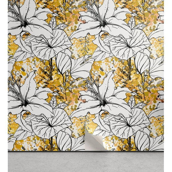 Ambesonne Botanical Peel & Stick Wallpaper for Home, Autumn Vibe Floral Art, 13"x100", Mustard White Black