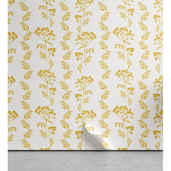 Ambesonne Botanical Peel & Stick Wallpaper for Home, Branches Tansy Flowers, 13"x100", Earth Yellow and White