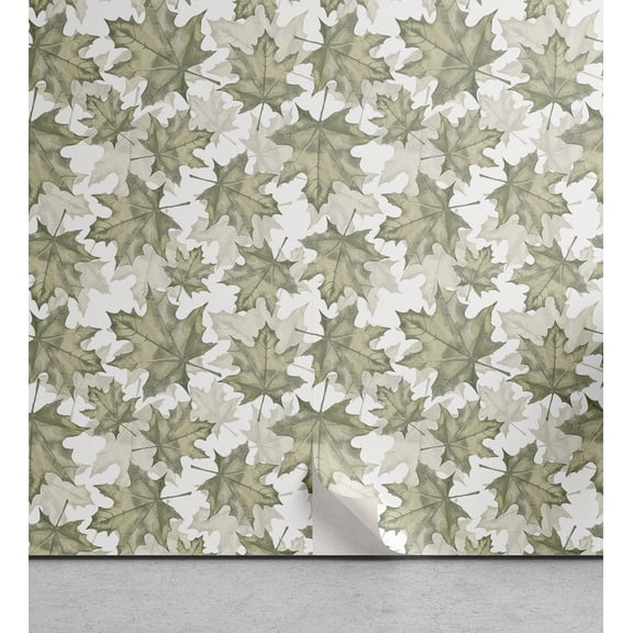 Ambesonne Botanical Peel & Stick Wallpaper for Home, Falling Autumnal Leaves, 13"x36", Reseda Green Off White