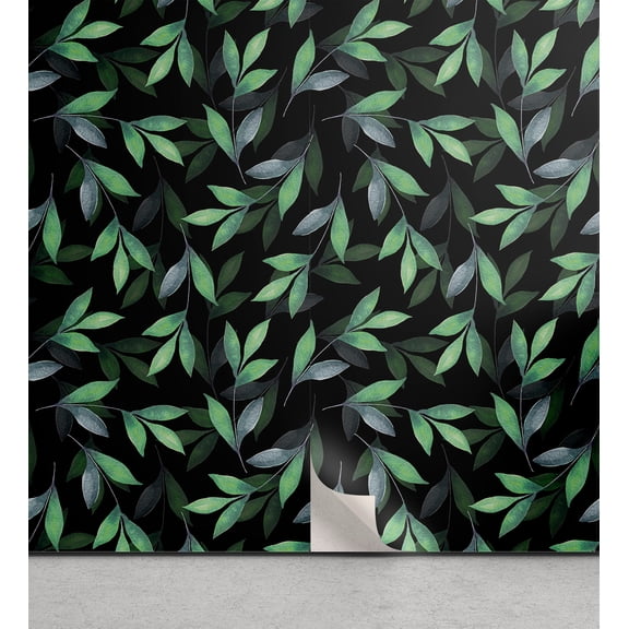 Ambesonne Botanical Peel & Stick Wallpaper for Home, Falling Leaves Summer, 13"x72", Jade Green Grey Black