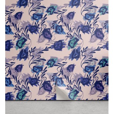 Ambesonne Botanical Peel & Stick Wallpaper for Home, Flowers Nature Repeating, 13"x72", Navy Blue Violet and Teal