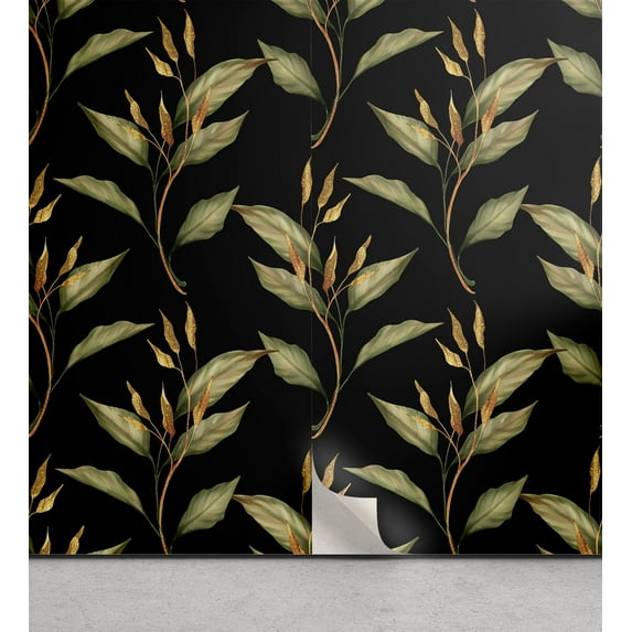 Ambesonne Botanical Peel & Stick Wallpaper for Home, Gold Branches Leaves Art, 13"x36", Yellow Green and Dark Grey