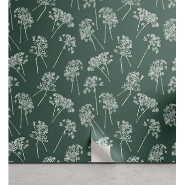 Ambesonne Botanical Peel & Stick Wallpaper for Home, Meadow Flowers Drawing, 13"x72", Hunter Green White