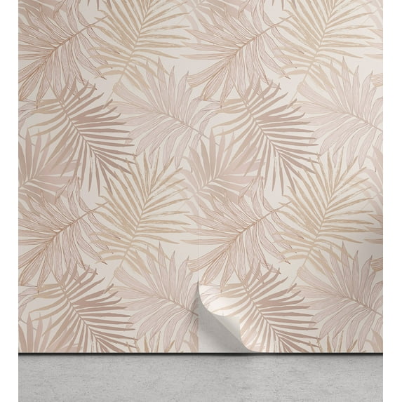 Ambesonne Botanical Peel & Stick Wallpaper for Home, Monochrome Palm Leaves, 13"x100", Blush Pale Rose Beige