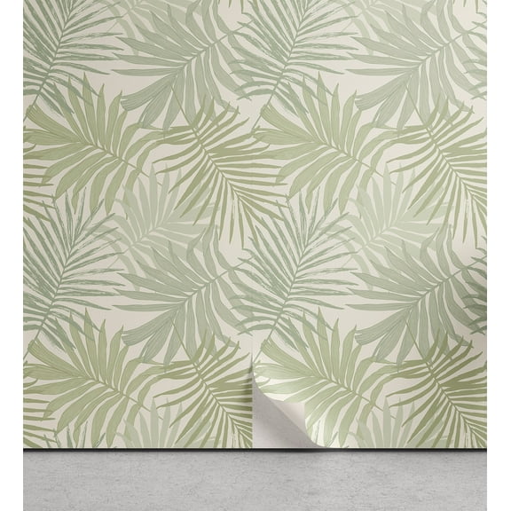 Ambesonne Botanical Peel & Stick Wallpaper for Home, Retro Vibe with Palm Leaf, 13"x36", Coconut and Pale Sage Green