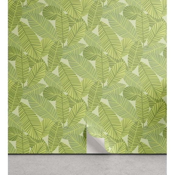 Ambesonne Botanical Peel & Stick Wallpaper for Home, Simplistic Palm Leaves, 13"x100", Cream Apple Green