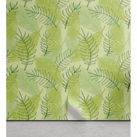 Ambesonne Botanical Peel & Stick Wallpaper for Home, Sketched Pointy Plants, 13"x36", Apple Green Multicolor