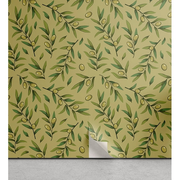Ambesonne, Botanical Peel & Stick Wallpaper for Home, Summer Pattern of Leaves, 13"x36", Avocado Green Fern Green