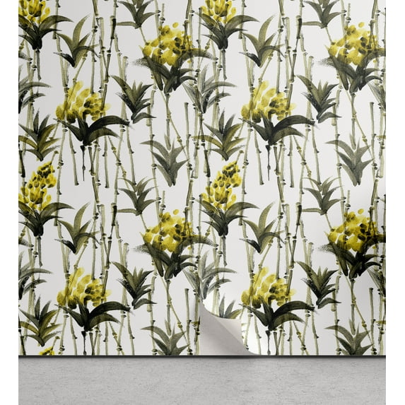 Ambesonne Botanical Peel & Stick Wallpaper for Home, Summer Print Meadow Bloom, 13"x36", Dark Olive Green Mustard