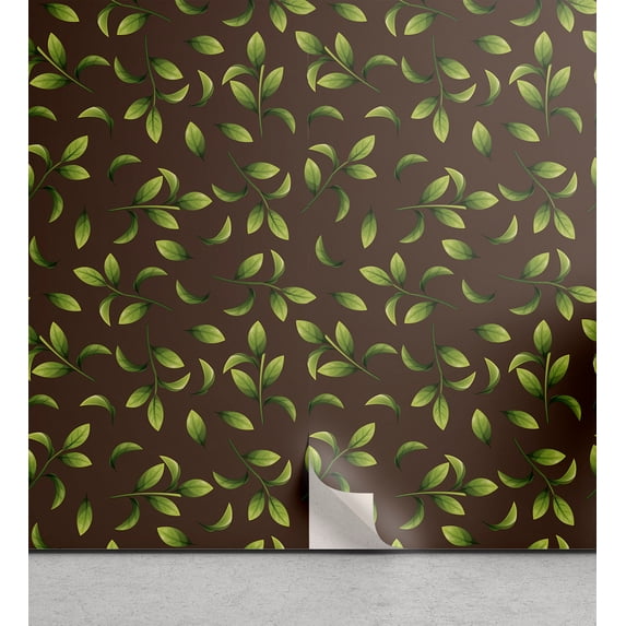 Ambesonne Botanical Peel & Stick Wallpaper for Home, Tea Tree Leaves Print, 13"x36", Lime Green Umber