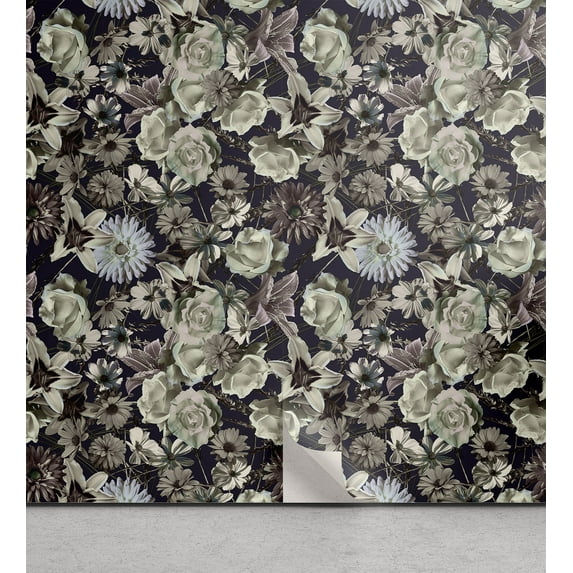 Ambesonne Botanical Peel & Stick Wallpaper for Home, Vintage Pattern of Lily, 13"x36", Dark Purple Eggshell Tan