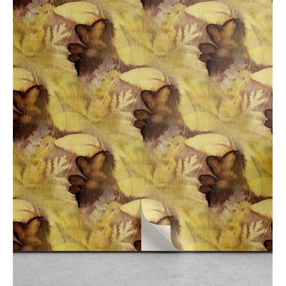 Ambesonne Botanical Peel & Stick Wallpaper for Home, Wheat Like Leaves Plot, 13"x36", Dark Mustard and Sand Brown
