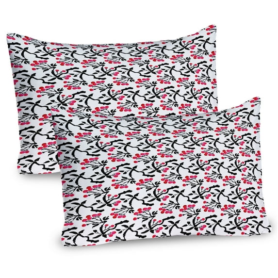 Ambesonne Botanical Pillow Sham 2 Pack, Berries on Twigs Leaves, 26"x20", Dark Pink and Charcoal Grey