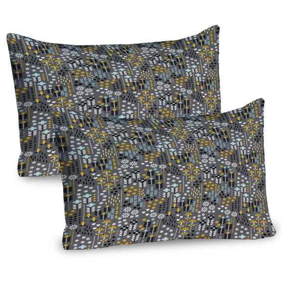 Ambesonne Botanical Pillow Sham 2 Pack, Blossoming Floral Art, 30"x20", Marigold and Grey