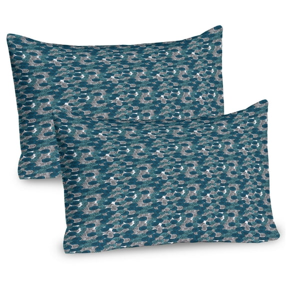 Ambesonne Botanical Pillow Sham 2 Pack, Doodle with Streaks, 26"x20", Petrol Blue Pale Taupe