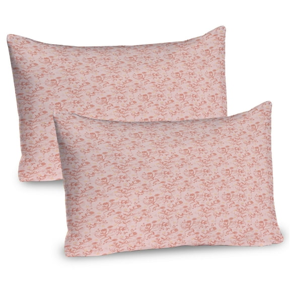 Ambesonne Botanical Pillow Sham 2 Pack, Hand Drawn Pinkish Flower, 36"x20", Blush