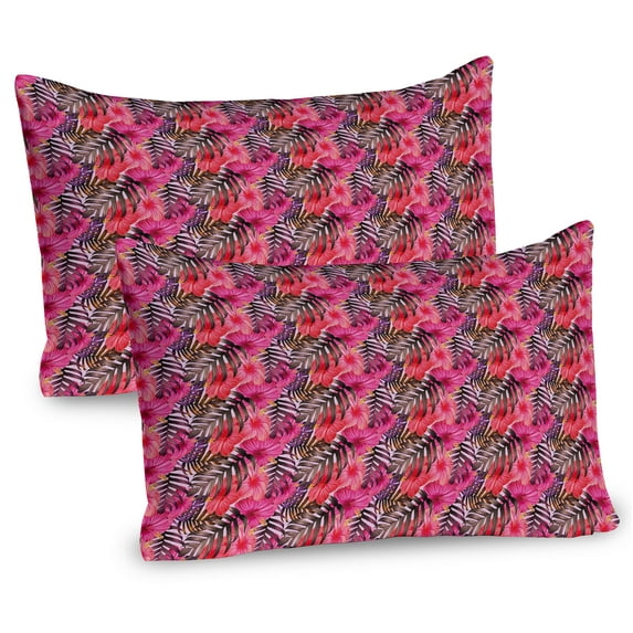 Ambesonne Botanical Pillow Sham 2 Pack, Hawaiian Exotic Orchids, 36"x20", Taupe Raspberry