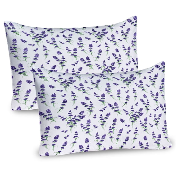 Ambesonne Botanical Pillow Sham 2 Pack, Lavender Bouquet Romance, 30"x20", Indigo Olive Green