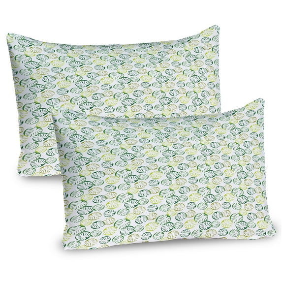 Ambesonne Botanical Pillow Sham 2 Pack, Minimalist Monstera Art, 26"x20", Fern Green Yellow Green