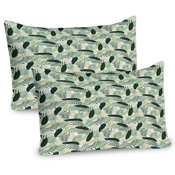 Ambesonne Botanical Pillow Sham 2 Pack, Monstera Fan Palm Leaves, 26"x20", Khaki Dark Green White