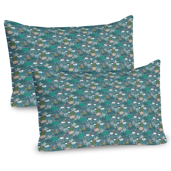 Ambesonne Botanical Pillow Sham 2 Pack, Tropical Plants Animals, 26"x20", Teal White Magenta