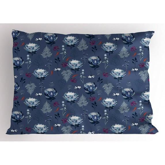 Ambesonne Botanical Pillow Sham, Blue Tone Protea, 26" X 20", Multicolor