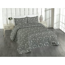 Ambesonne Botanical Quilted Bedspread Set 3 Pcs, Art Retro Branches Floral, King, Grey