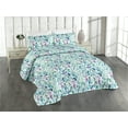 thumbnail image 1 of Ambesonne Botanical Quilted Bedspread Set 3 Pcs, Garden Vibes Leafy Print, Queen, Teal Pale Purple and White, 1 of 4