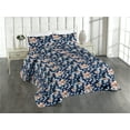 thumbnail image 1 of Ambesonne Botanical Quilted Bedspread Set 3 Pcs, Wild Floral on Night Back, King, Navy Blue and Peach, 1 of 4