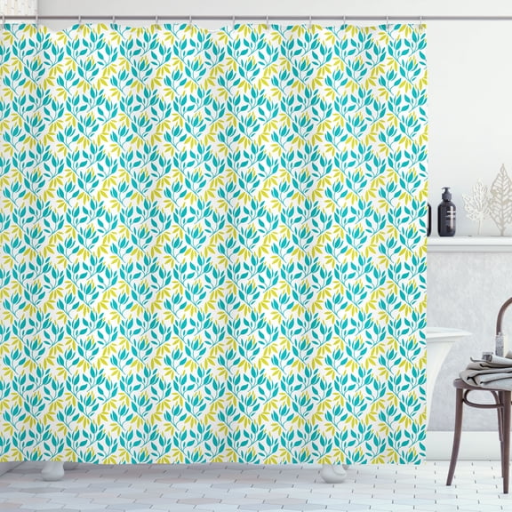 Ambesonne Botanical Shower Curtain, Abstract Herb Leafy Stems, 69"Wx75"L, Turquoise Yellow Green