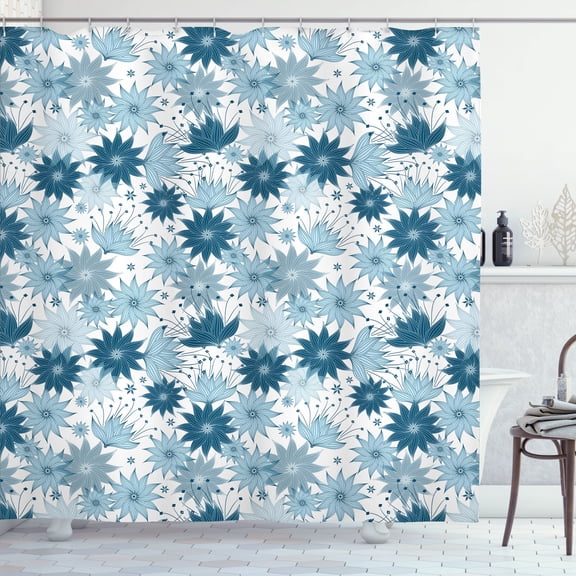 Ambesonne Botanical Shower Curtain, Blue Blooming Flowers, 69"Wx84"L, Night Blue