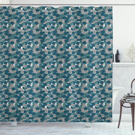 Ambesonne Botanical Shower Curtain, Doodle with Streaks, 69"Wx75"L, Petrol Blue Pale Taupe